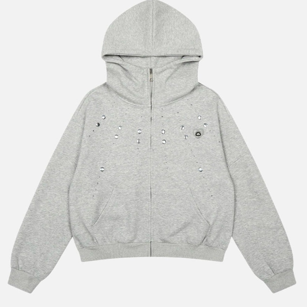 Aelfric Eden Grey Boxy Studded Zip Hoodie unisex.. y2k! brand new!